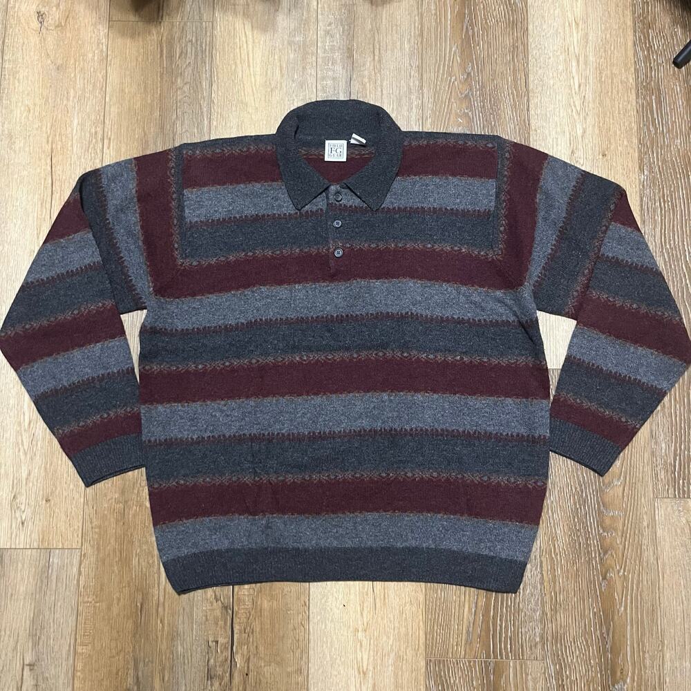 VTG Field Gear Cashmere Lambswool Polo Sweater Collar XXL Tall Stripe Preppy 90s